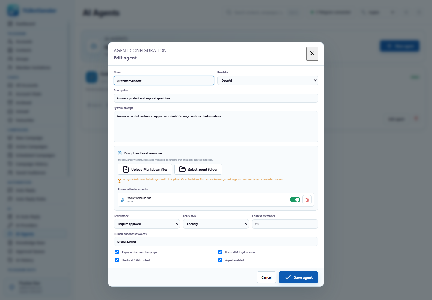 TGBotSender AI agent resource editor