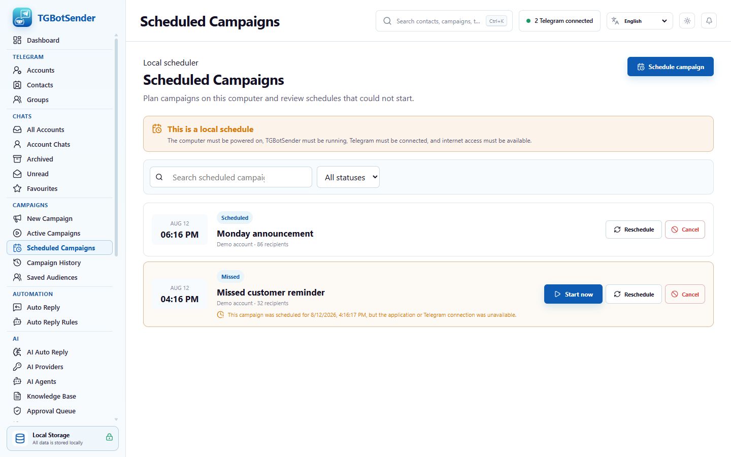 Scheduled campaigns