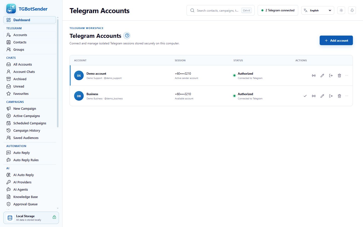 Current Telegram account manager