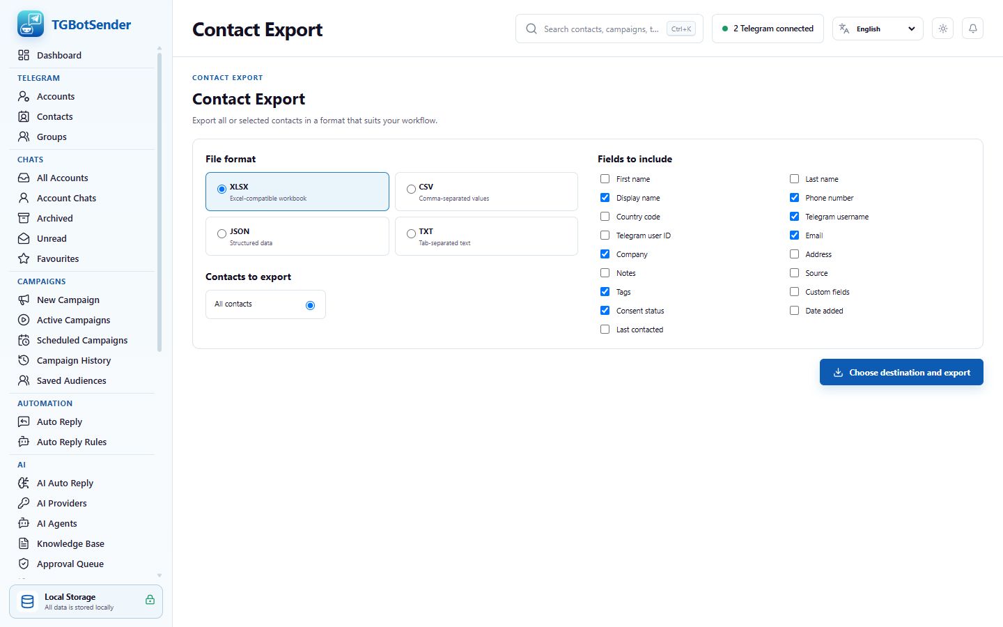 Contact export