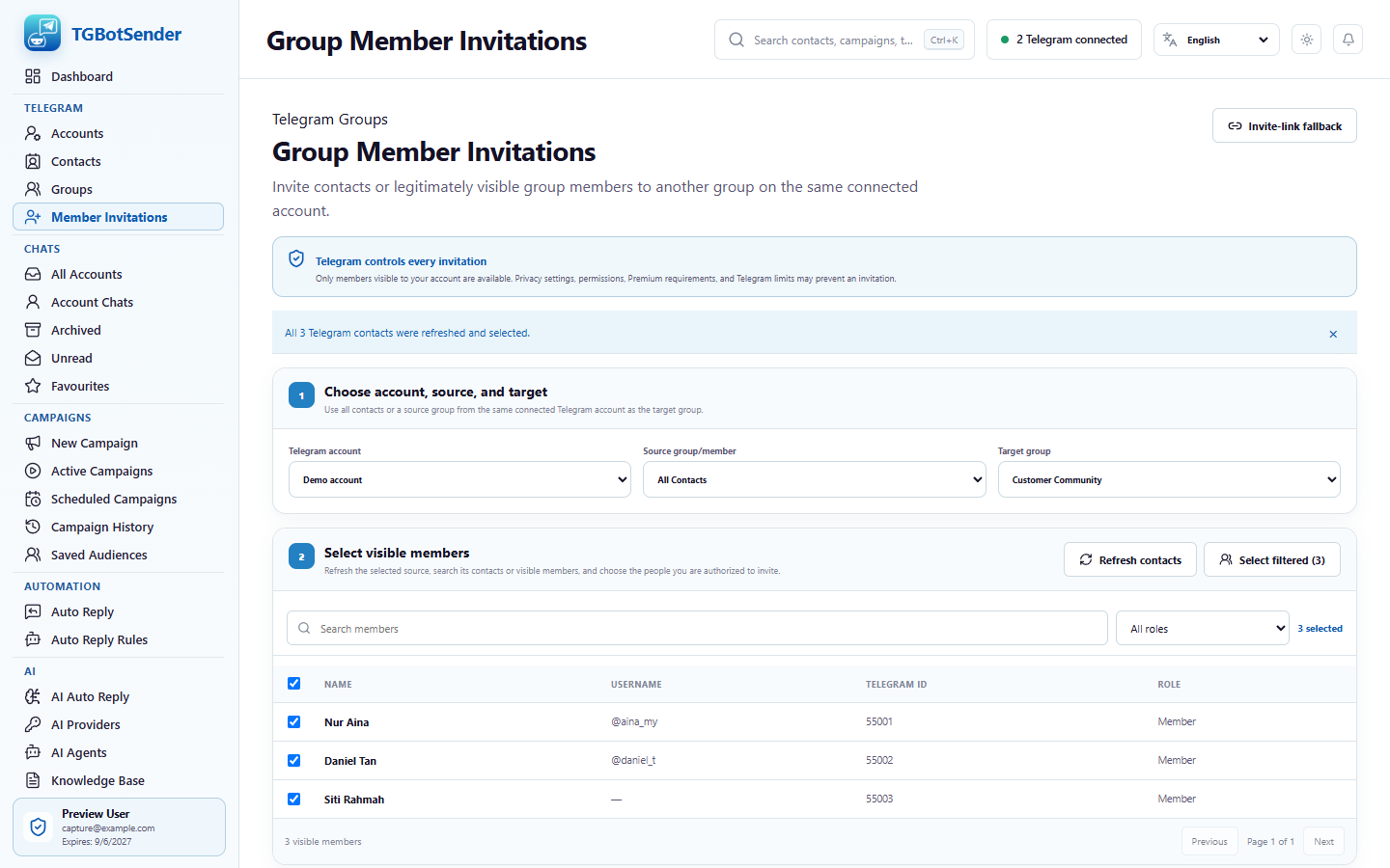 Current TGBotSender bulk group member invitation workflow