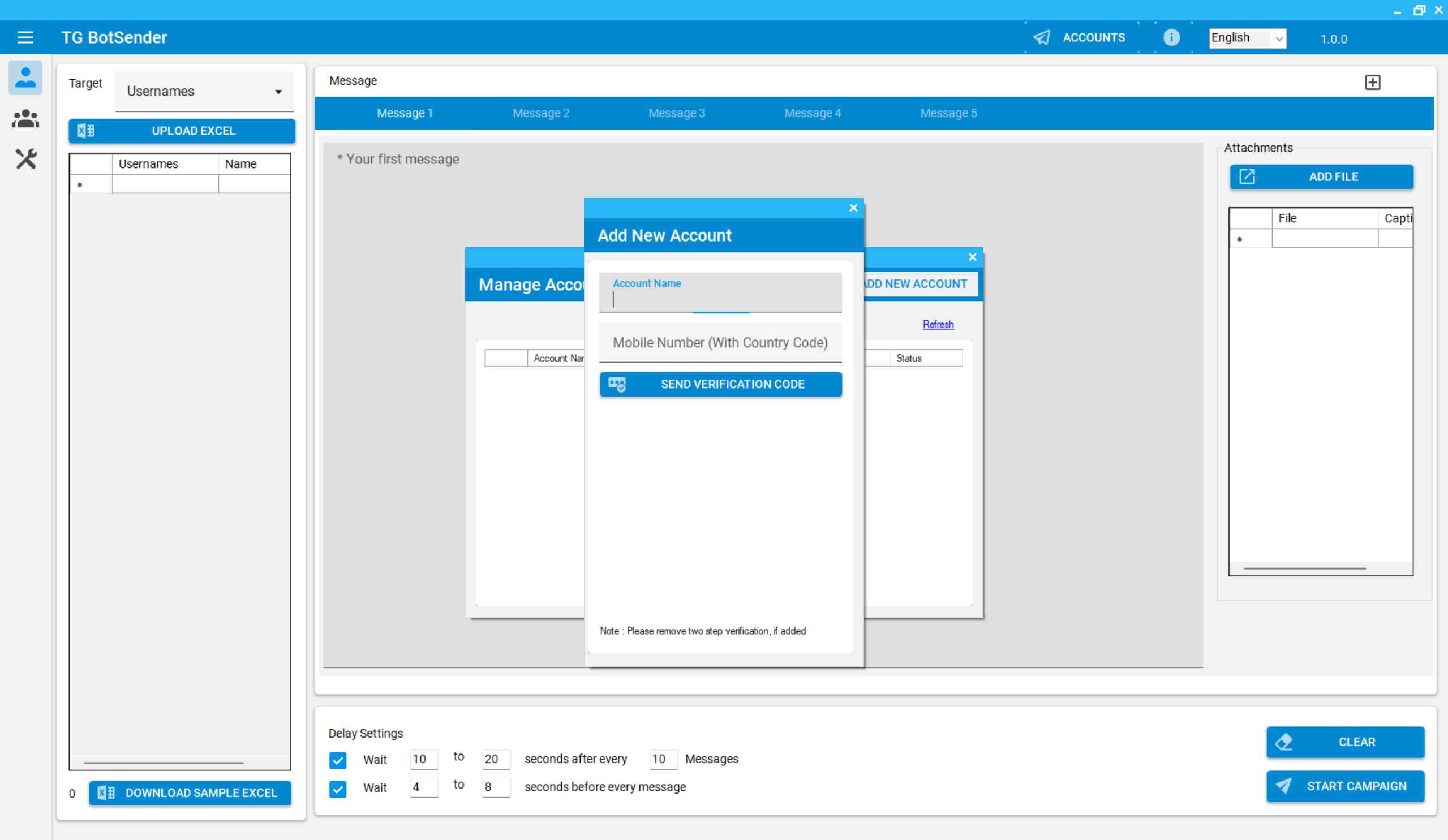 TGBotSender Dashboard Screenshot